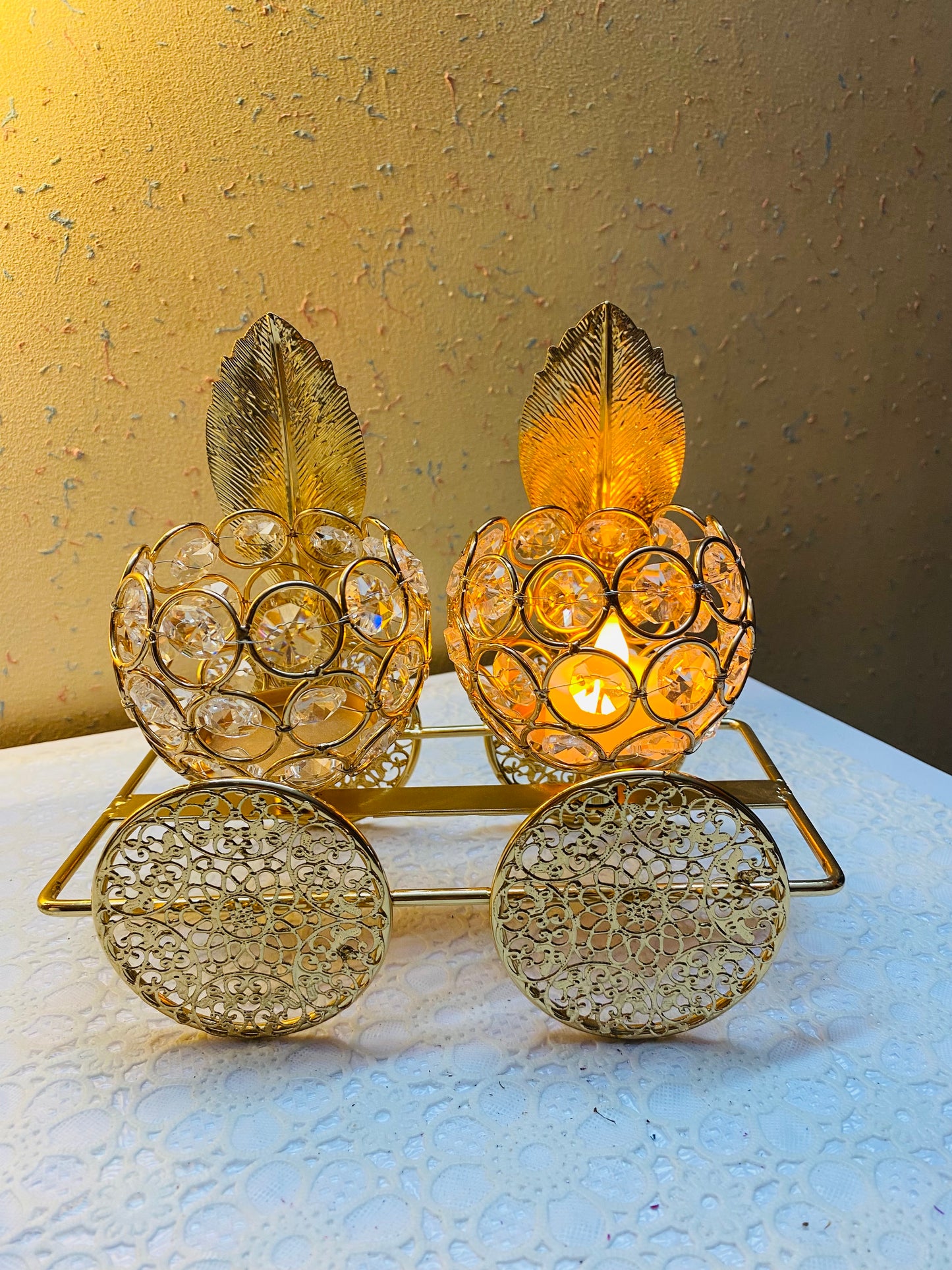 Metal Crystal Car Candle Holder