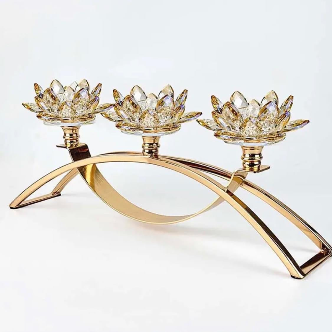 3 Pcs Crystal Lotus Candle Stand Holder for Home Decor