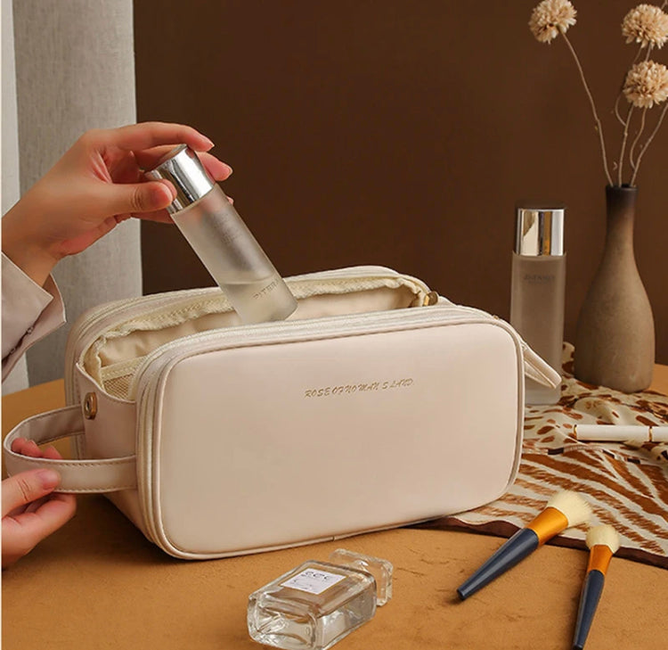 Large Capacity Cosmetic Bag Fashion Portable Wash Bag PU Leather