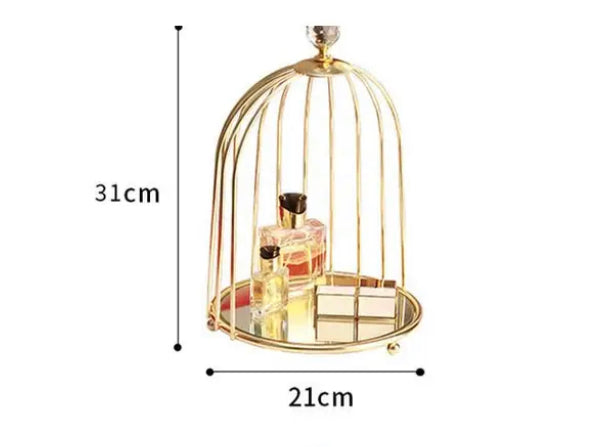 Luxury Cage Style Mirror Cosmetics Makeup Skincare Organizer