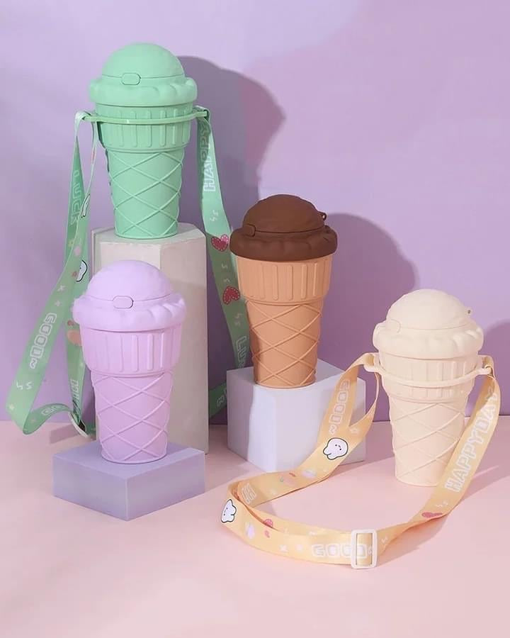 500ml Icecream Shape Straw Glass with Straw & Strap