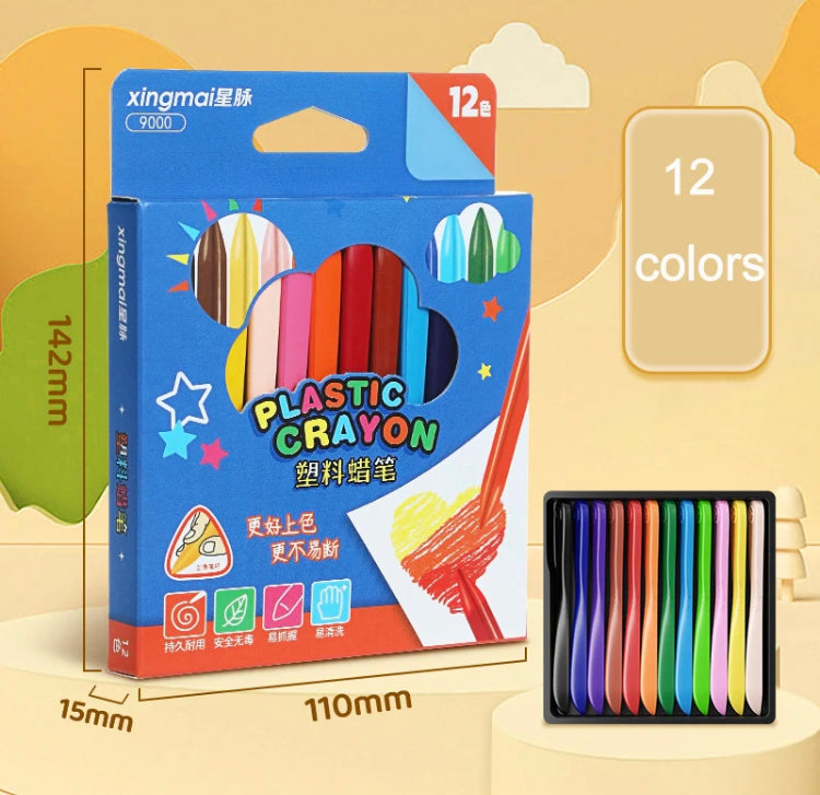 12 Colours Plastic Crayons Non-Toxic & Safe for Childrens