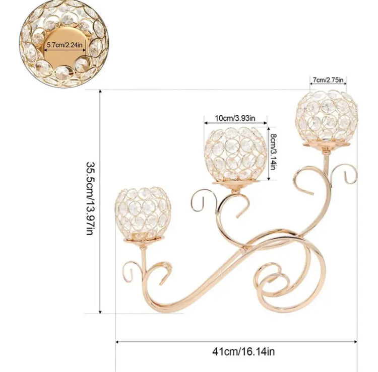 1pc 3 Arms Golden Crystal Candle Holder for Centre Table
