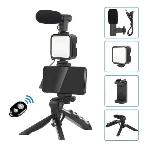4 in 1 Vlogging Kit Includes Mic, Light, Tripod & Remote