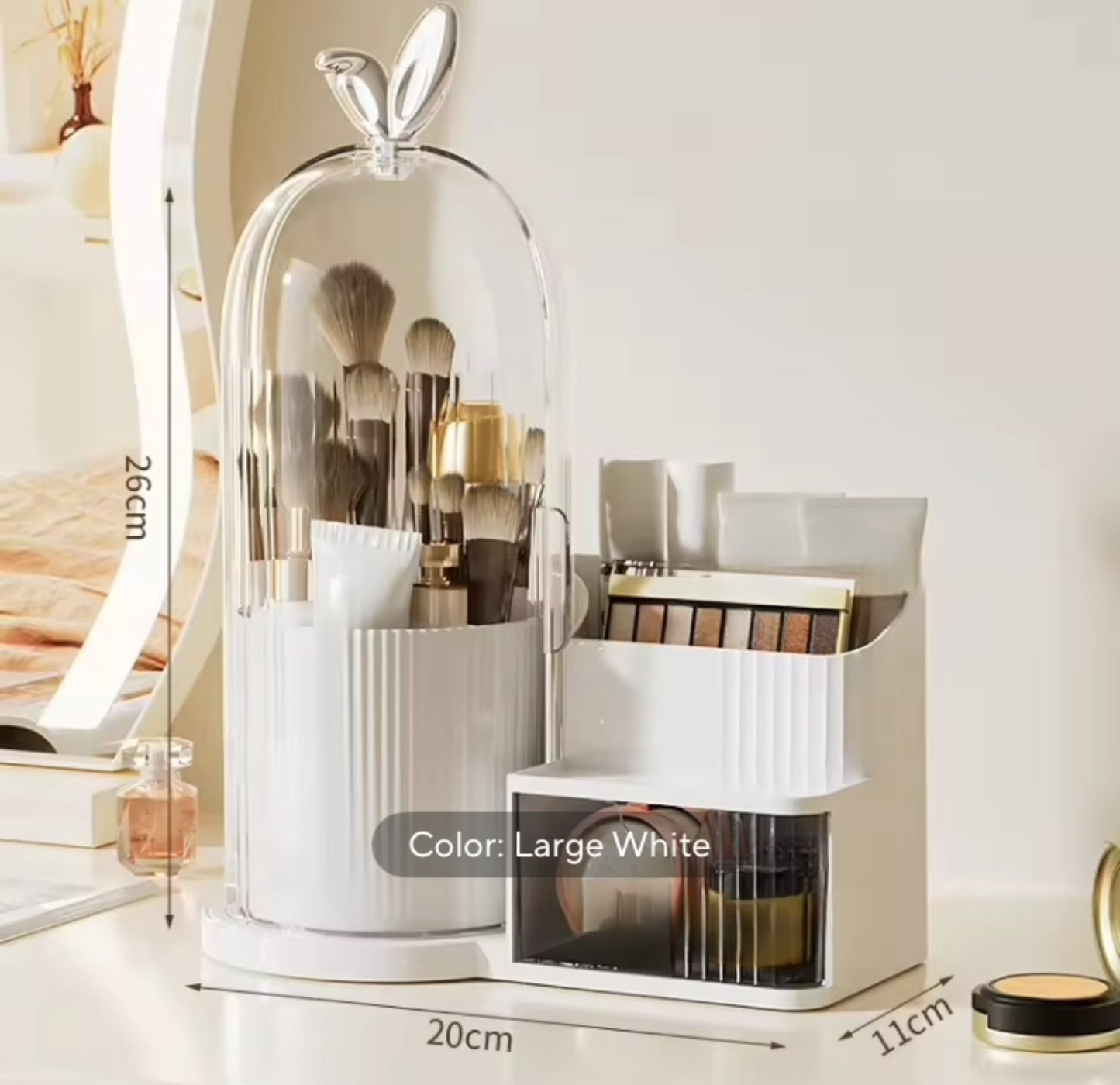 360 Rotating Brushes Holder with Cosmetics Organizer and Drawer