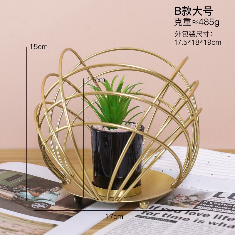 Metal Geometric Cage Style Potted Artificial Plant Centerpiece Home Decor
