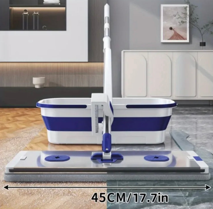 Flat Squeezing Mop with Foldable Bucket (Heavy Quality)