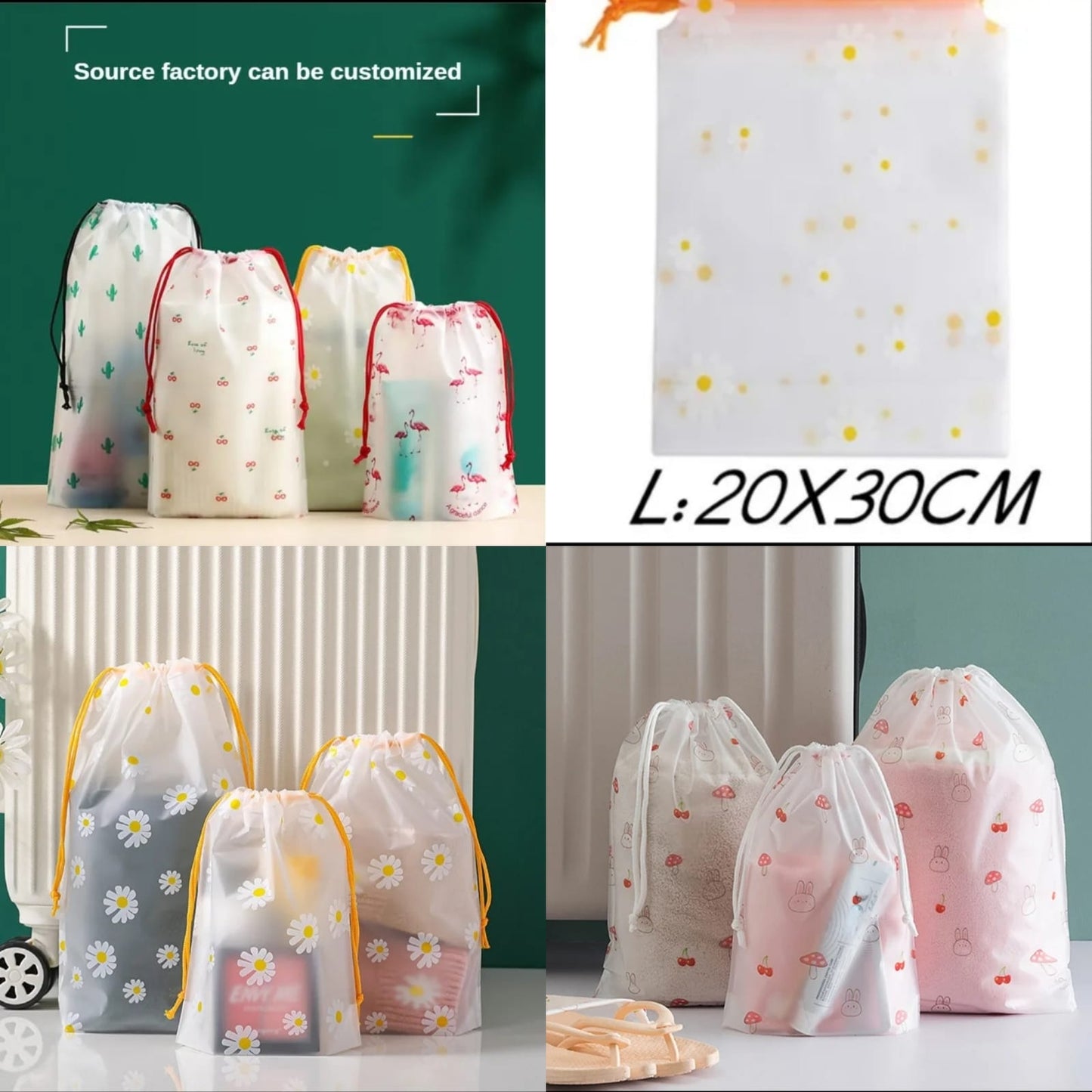 4 Pcs Daisy Dustproof Storage Bags Waterproof Travel Portable