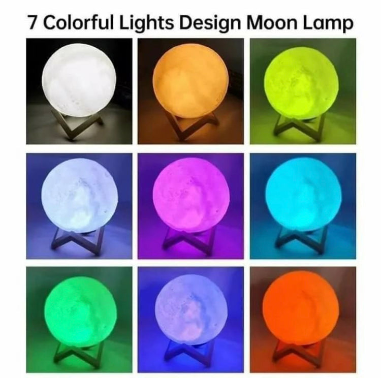 12cm Moon Lamp Rechargeable with 7 Led Lights & Wooden Stand