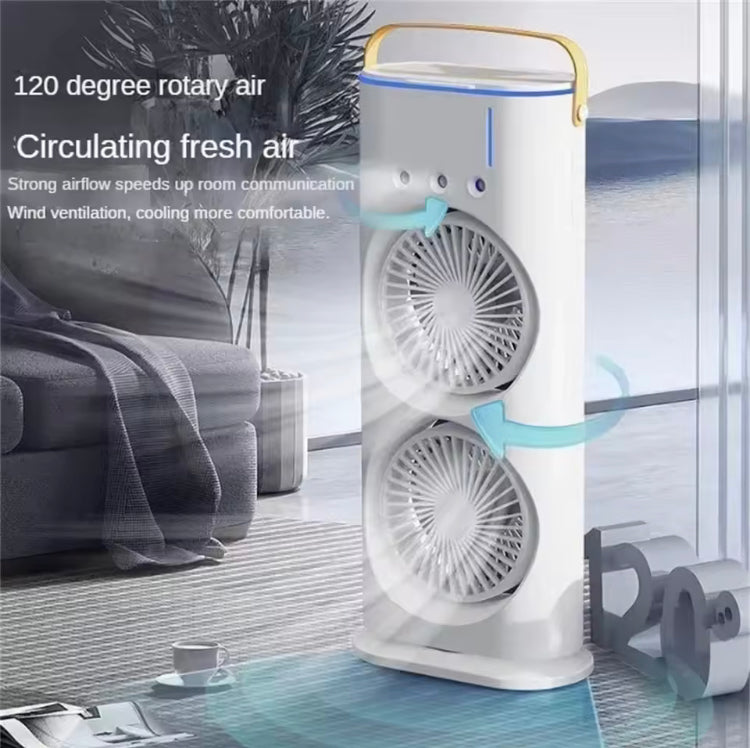 Rechargeable Rotating Cooling Dual Fan with Hole Spray & Light