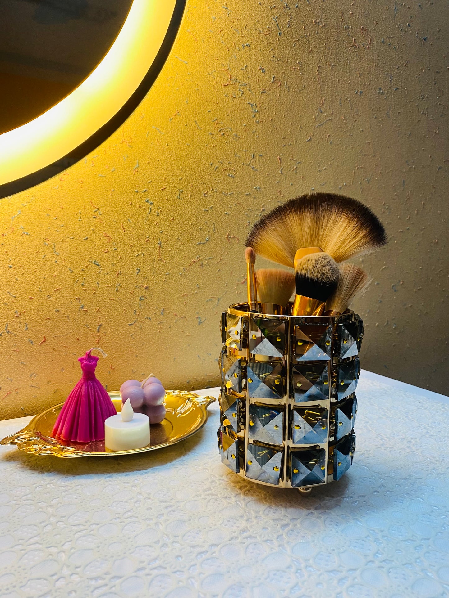 Crystal Metal Black Cosmetics Brushes Holder