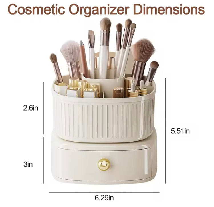 360 Rotating Makeup Brushes Holder with Drawer