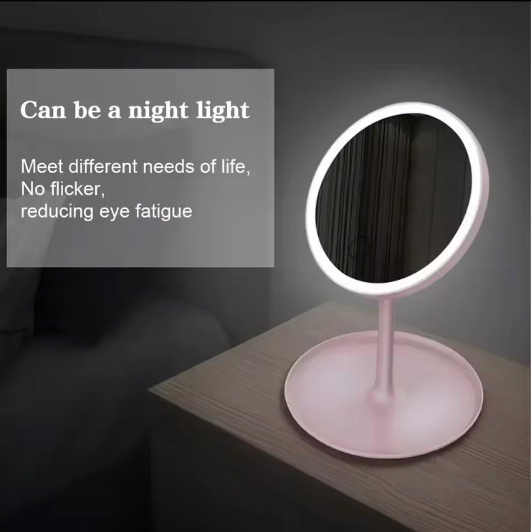 LED Makeup Mirror Rechargeable with Three Modes of Light & Storage Space