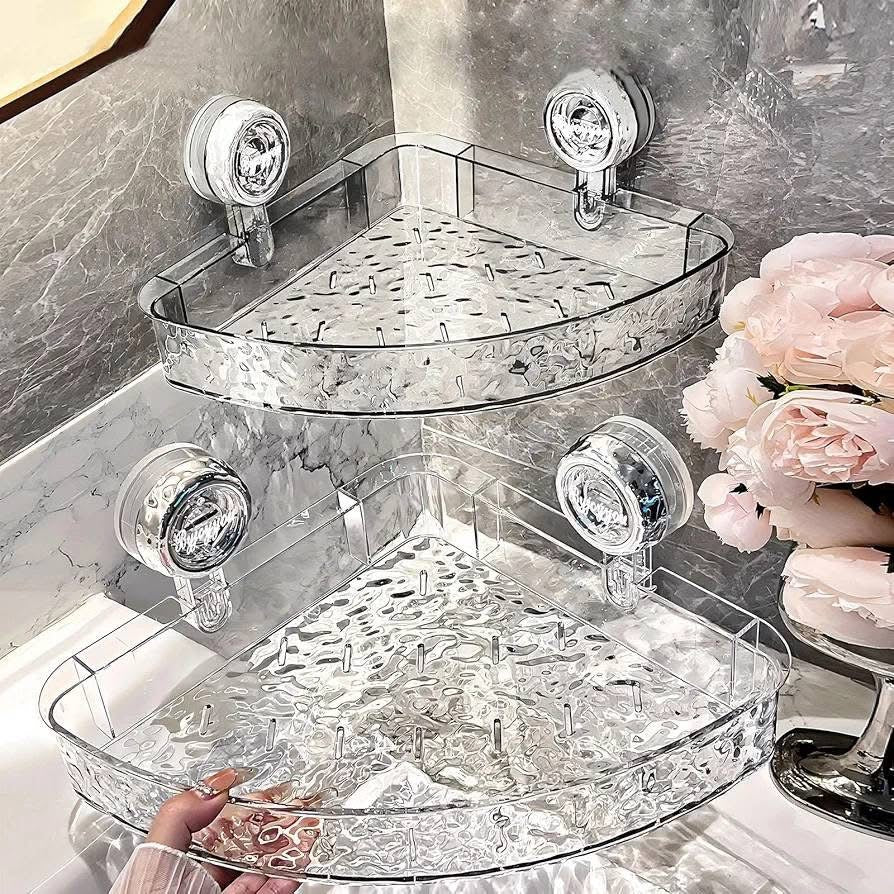 Acrylic Wall Mounted Suction Corner Shelf with Box Packaging