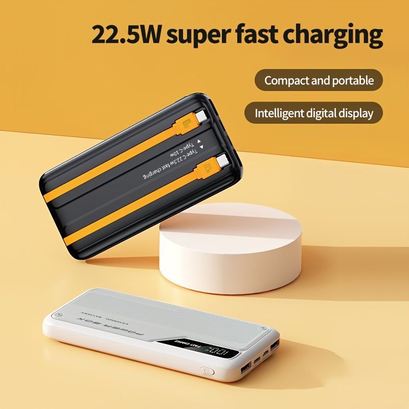 SuperFast 10000mAh PowerBank with Builtin Output TypeC and Iphone Cables and Digital Display (with Box Packing)