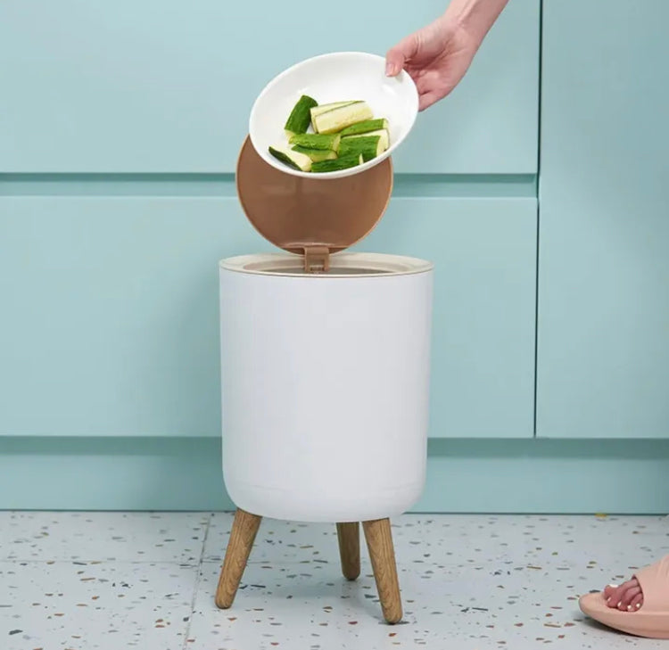 Wooden High Foor Round Shape Trash Bin with Lid