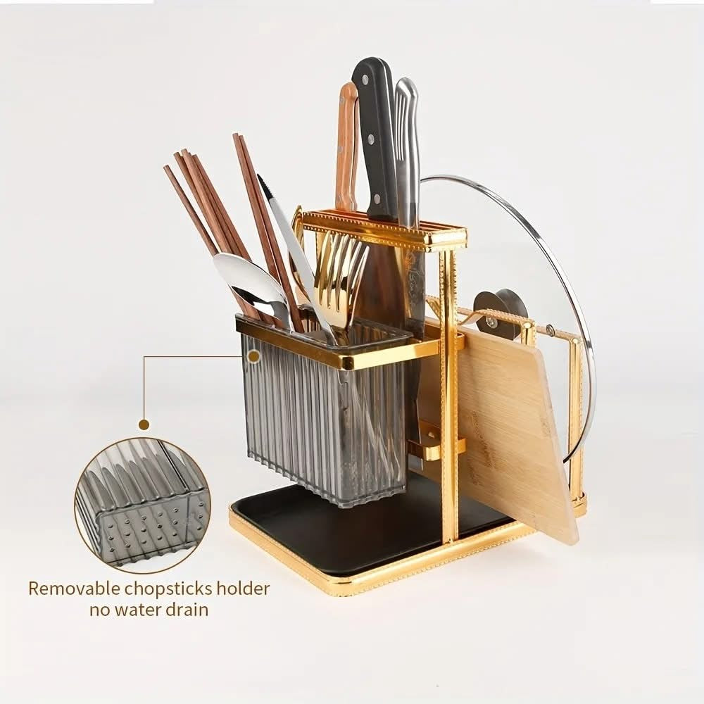 2 in 1 Stainless Steel Cutlery & Pot Lids Rack