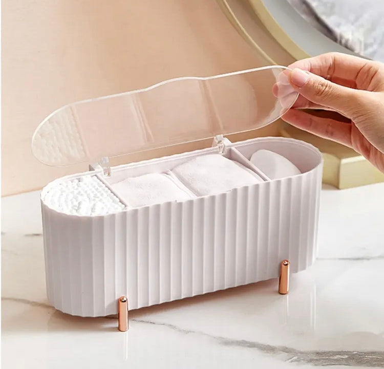 Elegant Cosmetics Storage Box with Lid for Cotton Buds, Beauty Blenders Multipurpose Organizer