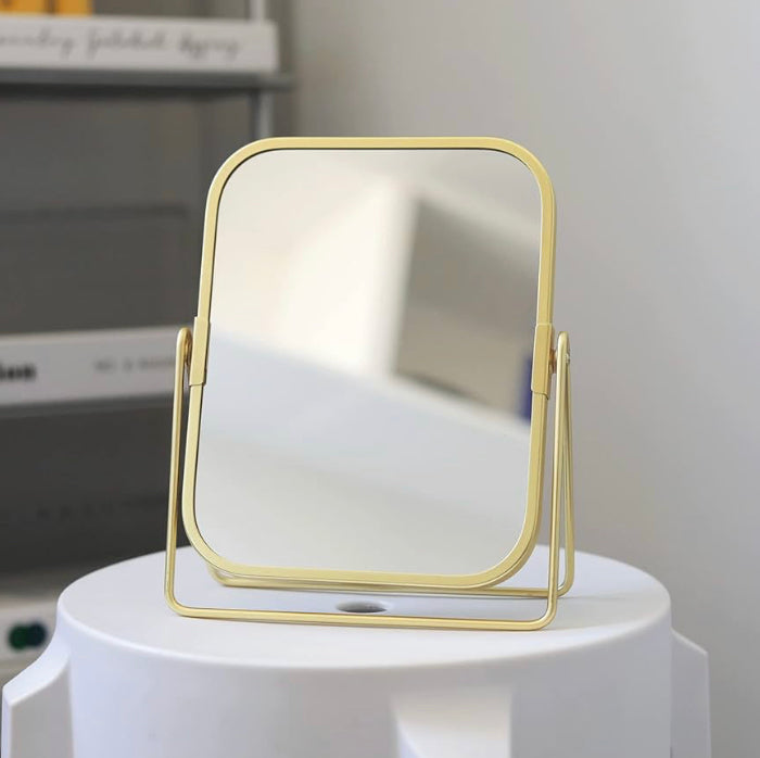 360 Swivel Gold Nordiac Style Dual Sided Vanity Makeup Mirror with Metal Stand