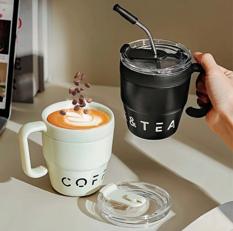 480ml Insulated Coffee Mug with Lid & Straw