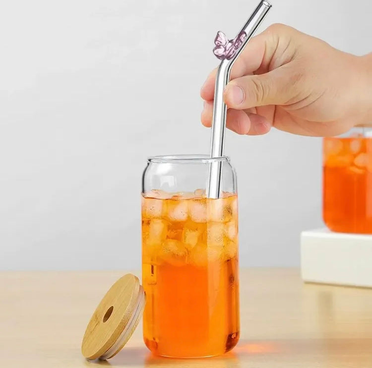 Aesthetic Butterfly Glass Drinking Straws