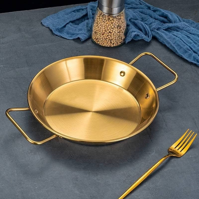Round Stainless Steel Gold Serving Tray / Cooking Pan
