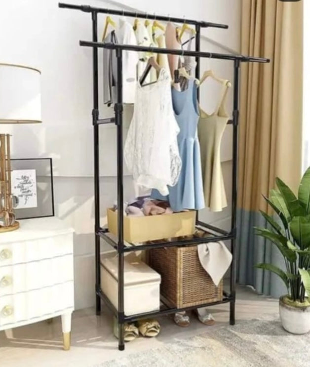 2 Layer Double Pole Clothes Rack with Box Packaging