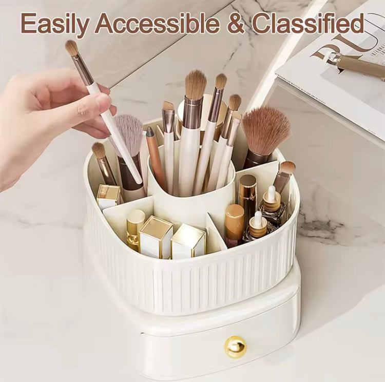 360 Rotating Makeup Brushes Holder with Drawer