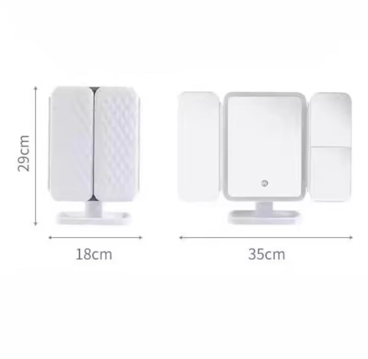 Tri-Fold Rechargeable Rotating LED Makeup Mirror with three Lightening Modes