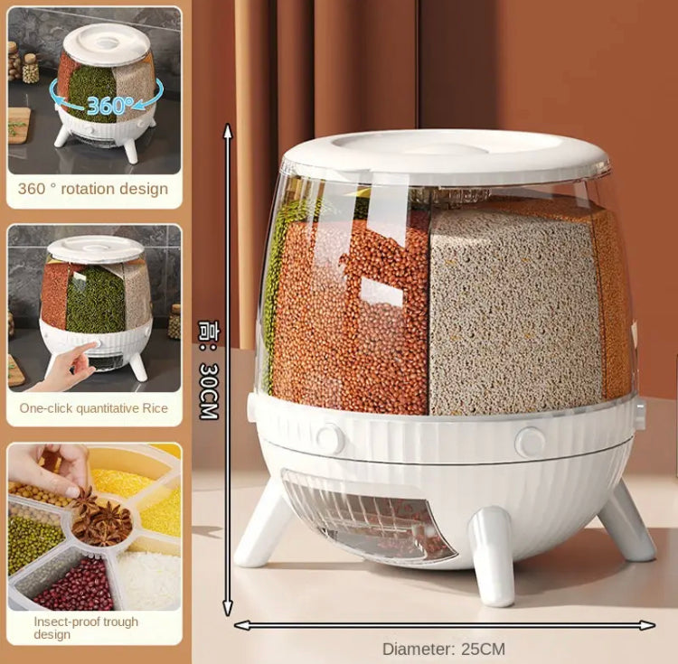 10kg Rotatable Kitchen Grain Rice Bucket Insectproof Moistureproof