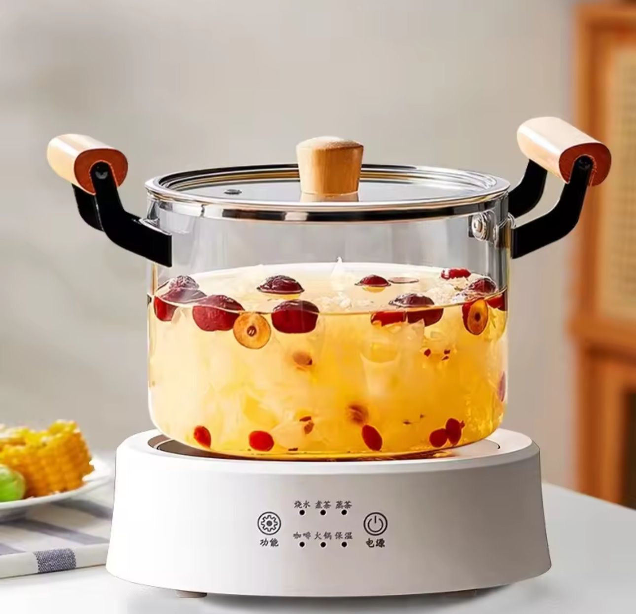 Heat Resistant Borosilicate Cooking Pot with Wooden Handles