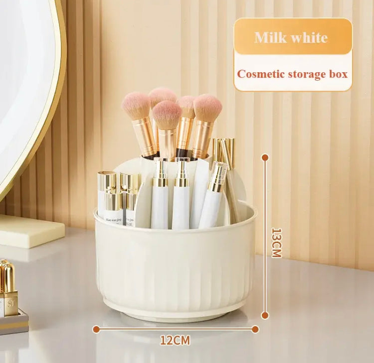 Cream Style Cosmetics Makeup Organizer with Rotating Brush Holder