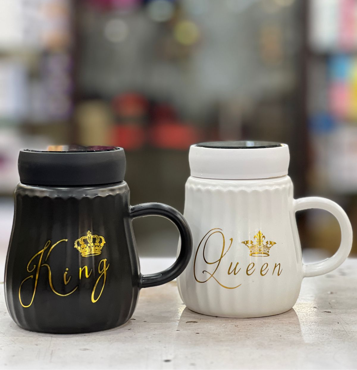 King & Queen Couple Mug with Lids