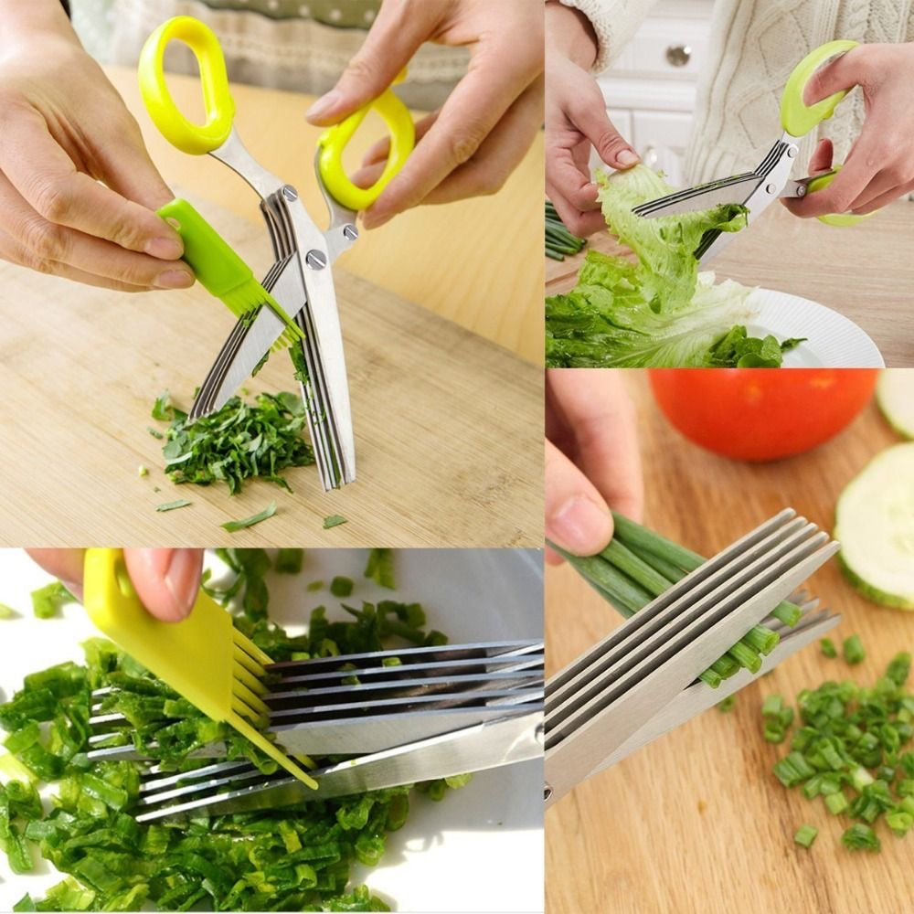 Multifunctional 5 Layer Vegetable Stainless Steel Herbs Scissor