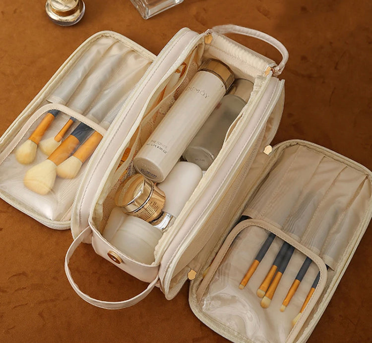 Large Capacity Cosmetic Bag Fashion Portable Wash Bag PU Leather