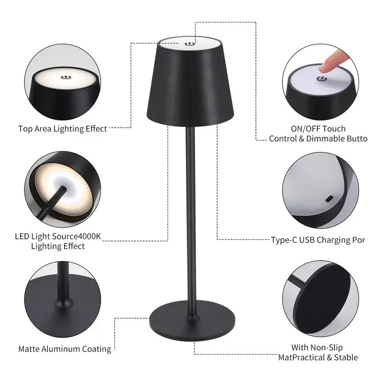 Retro Rechargeable Touch Led Table Lamp with 3 Colours Changing