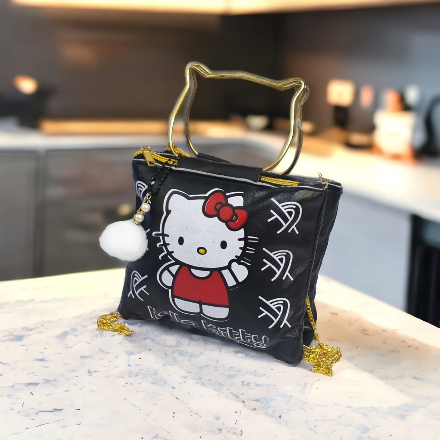 High Quality Hello Kitty Bag with Pom Pom Keychain & Long Chain
