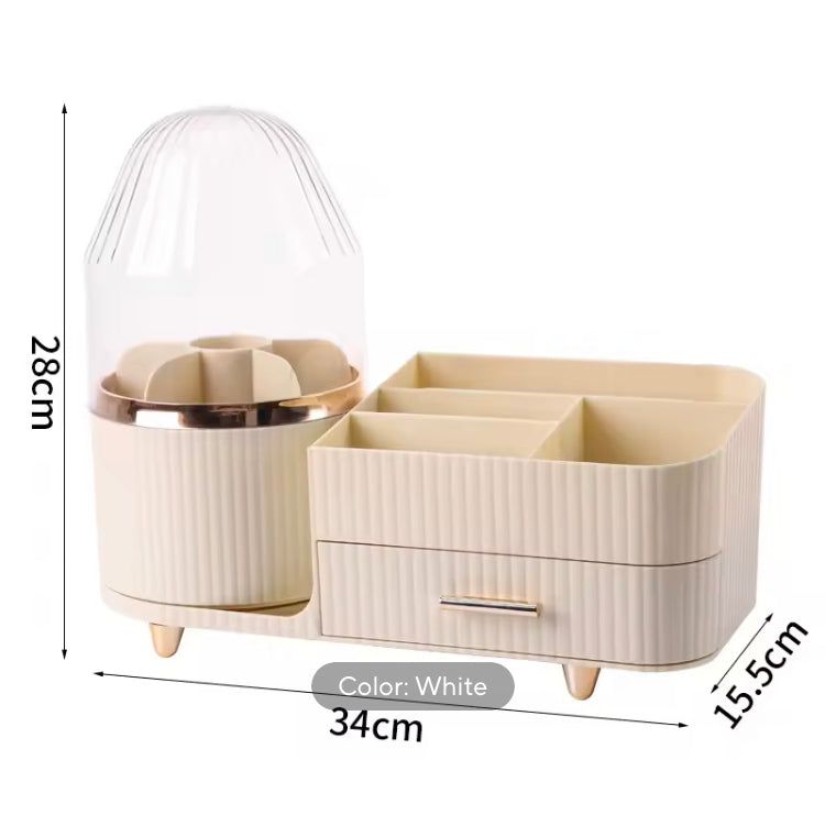 360 Rotating Cosmetics Storage Brushes Organizer with Drawer & Dustproof Lid