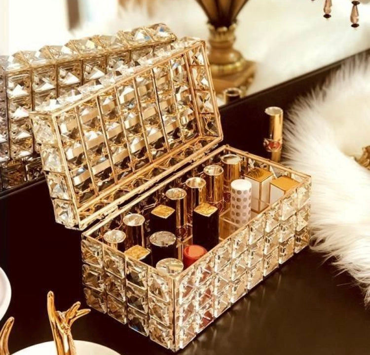 Crystal Lipstick Organizer Dustproof Shining Crystal Metal Organizer