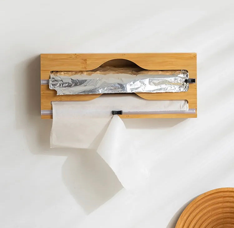 Wooden Wrap Dispenser with Cutter Plastic, Wax & Foil Paper