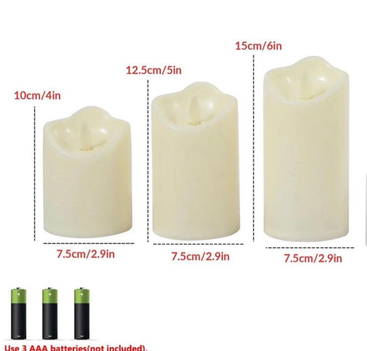 3 Pcs Set Warm LED Candle with moving (Battery Operated)