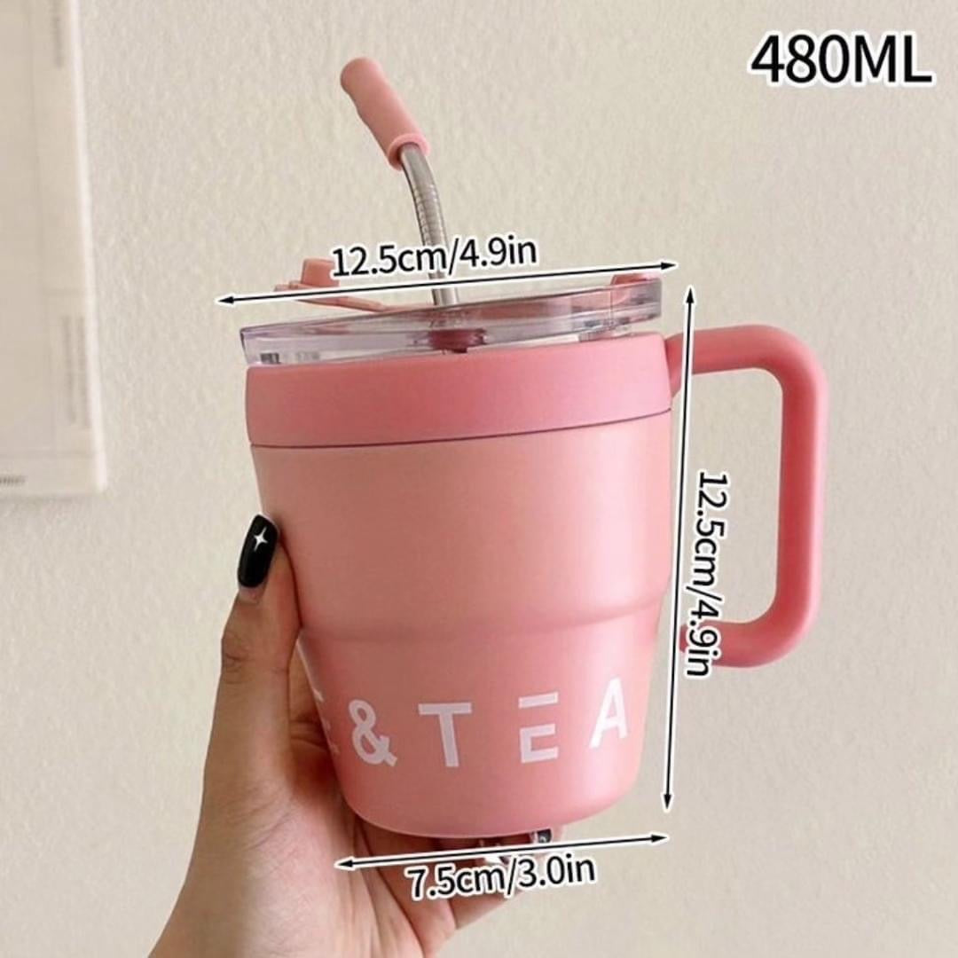 480ml Insulated Coffee Mug with Lid & Straw