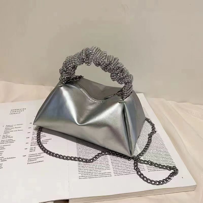 Leather Diamond Top Handle Bags Crossbody Chain Bag