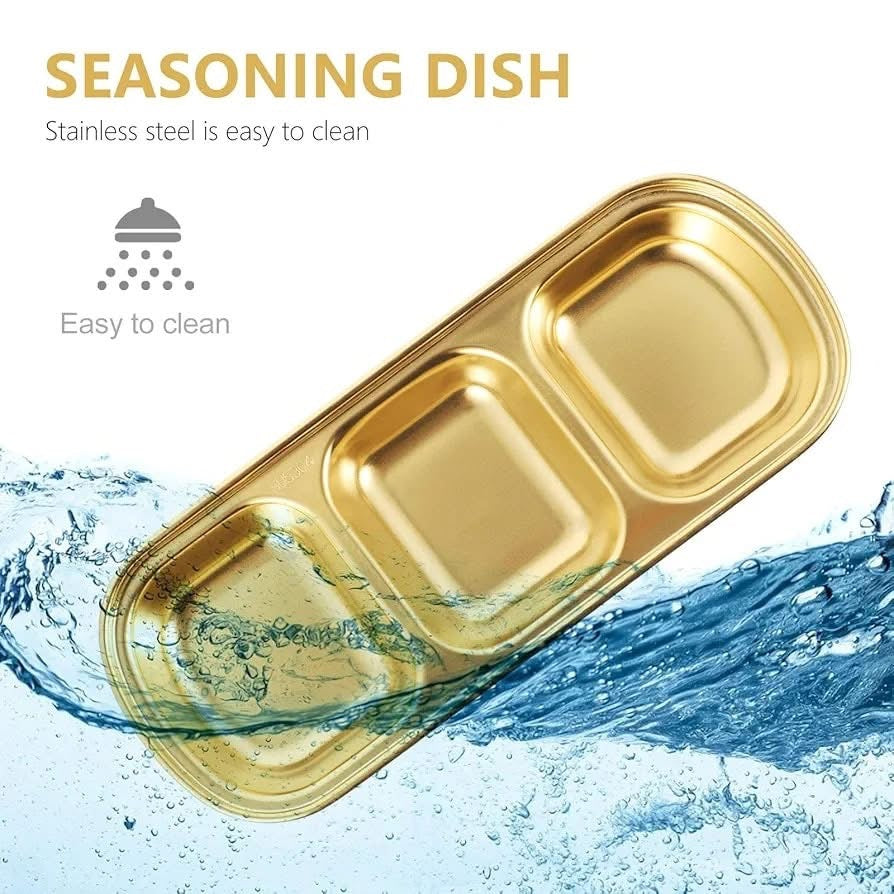 3 Portions Gold Stainless Steel Tray