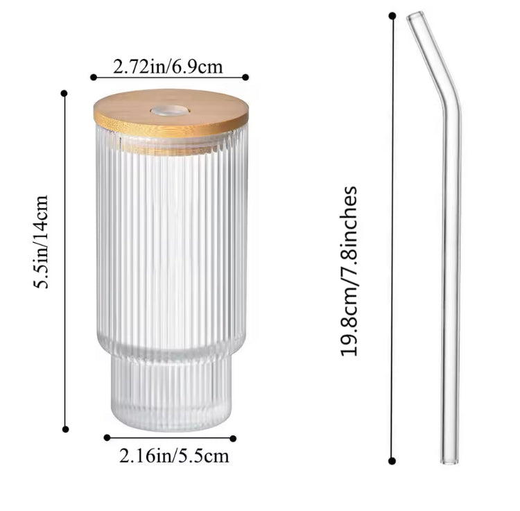 Large Capacity Coffee Glass with Wooden Lid & Straw
