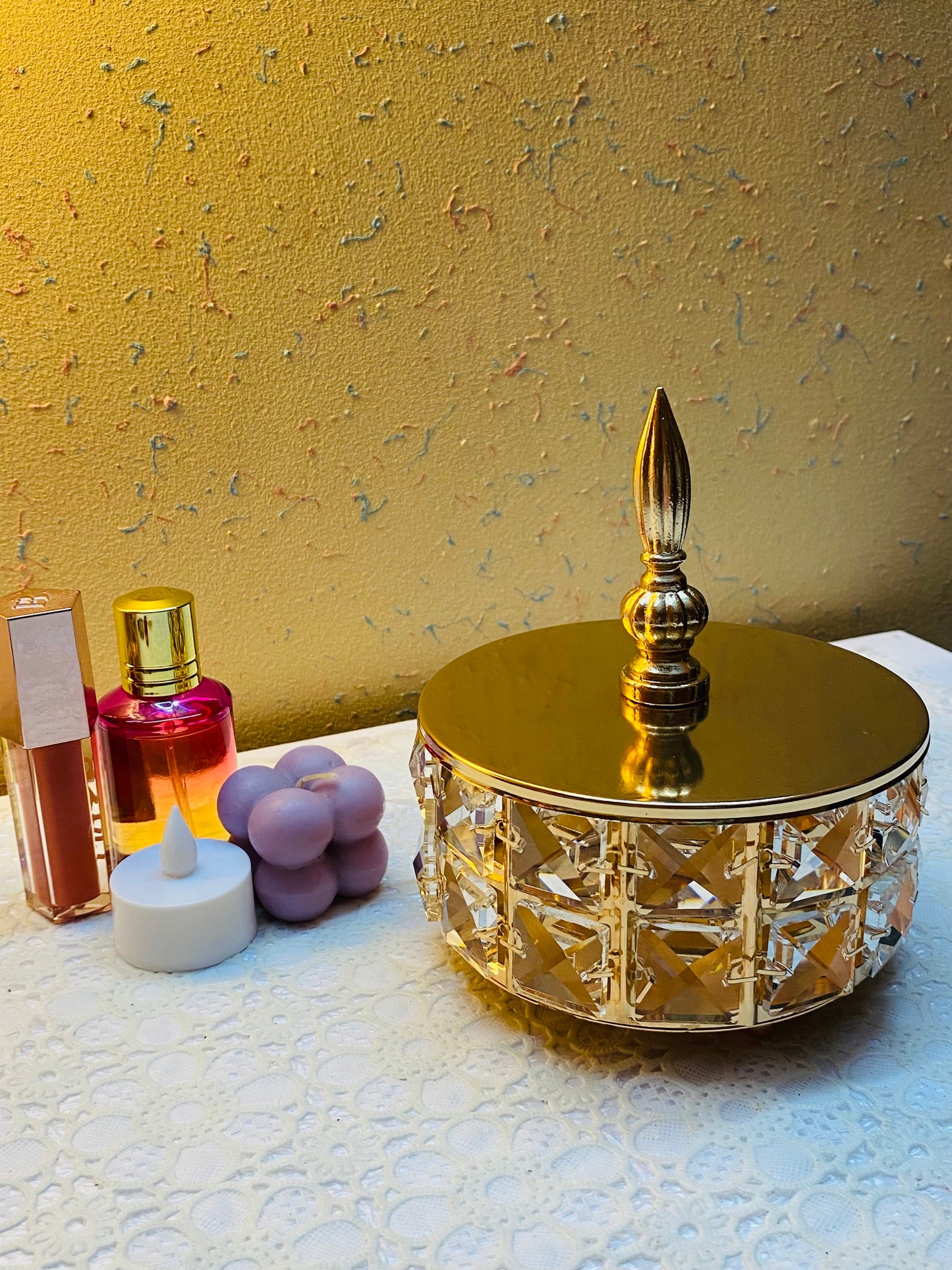 Metal Crystal Candy Box for Center Table Decor