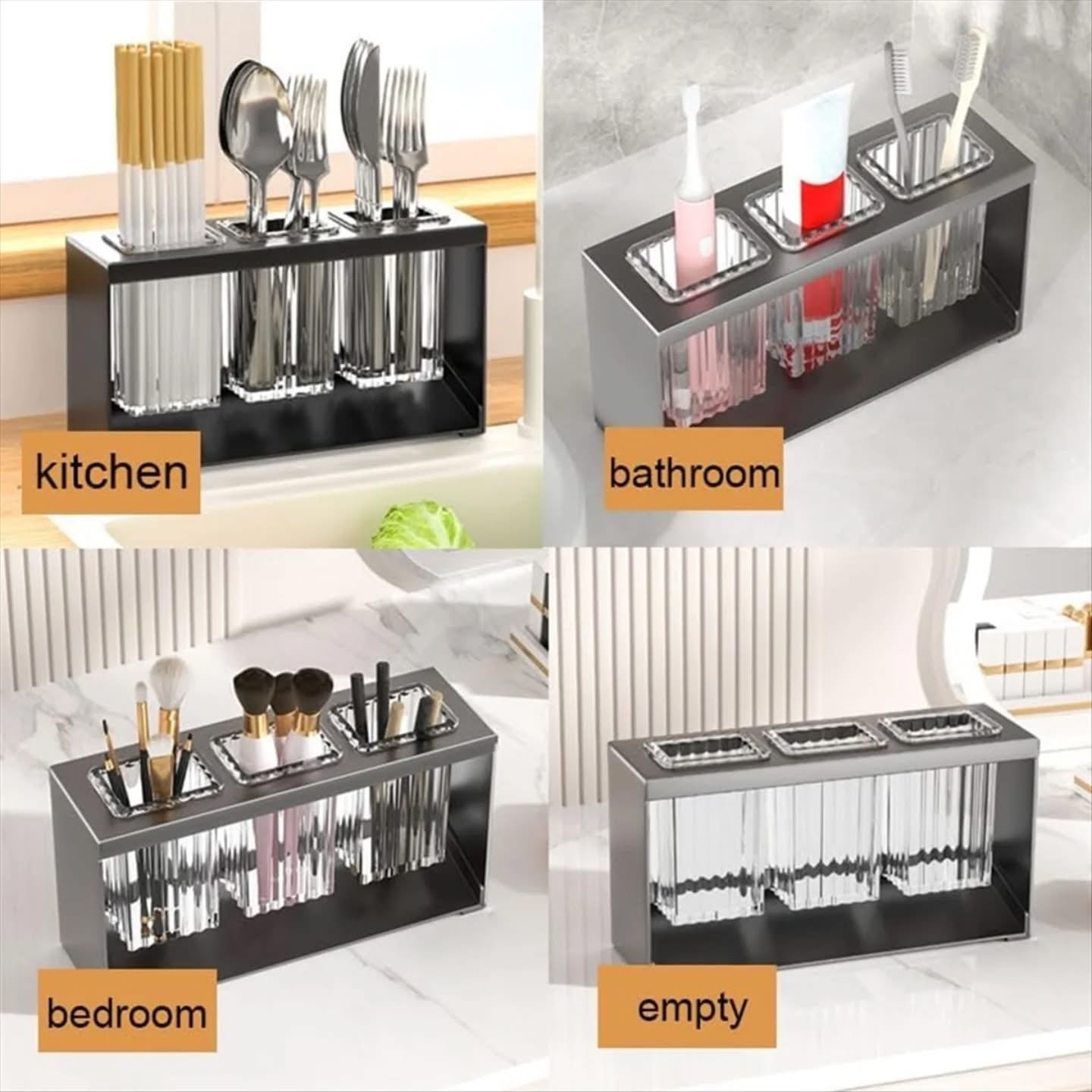 Premium Countertop Acrylic Cutlery Drying Holder with Metal Stand