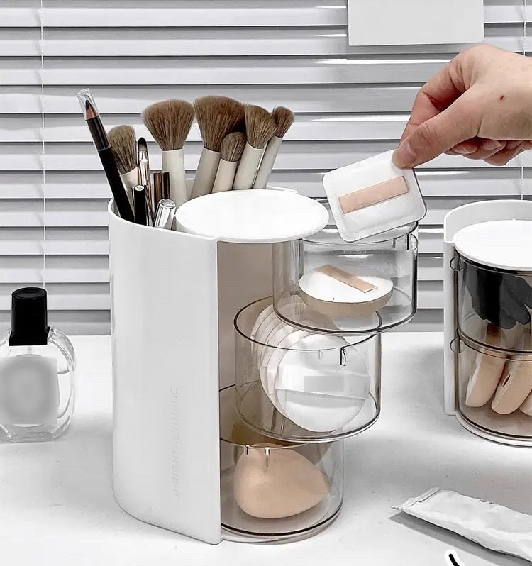 3 Layer Rotating Makeup Blenders & Brushes Holder