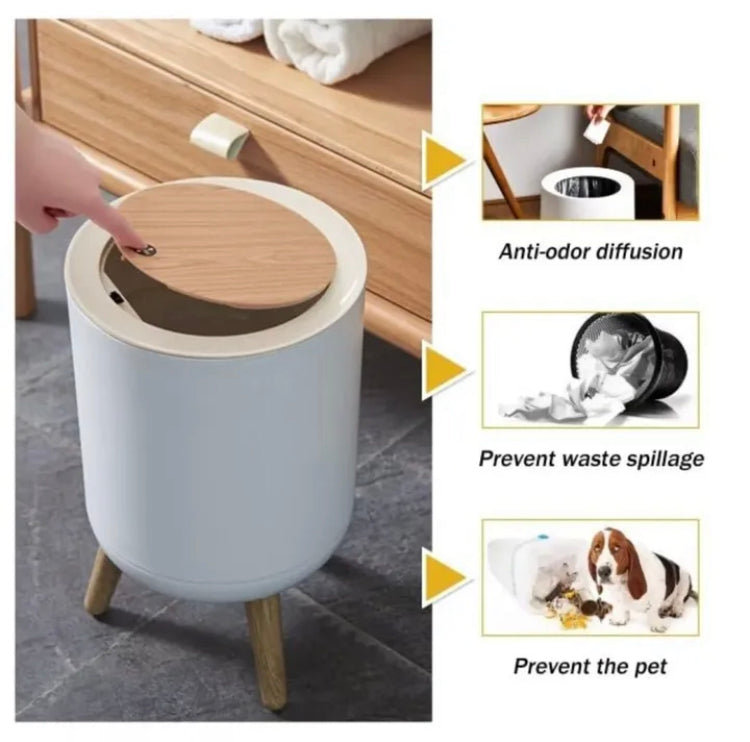 Wooden High Foor Round Shape Trash Bin with Lid