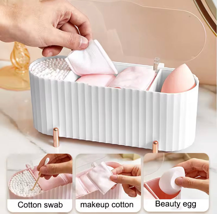 Elegant Cosmetics Storage Box with Lid for Cotton Buds, Beauty Blenders Multipurpose Organizer